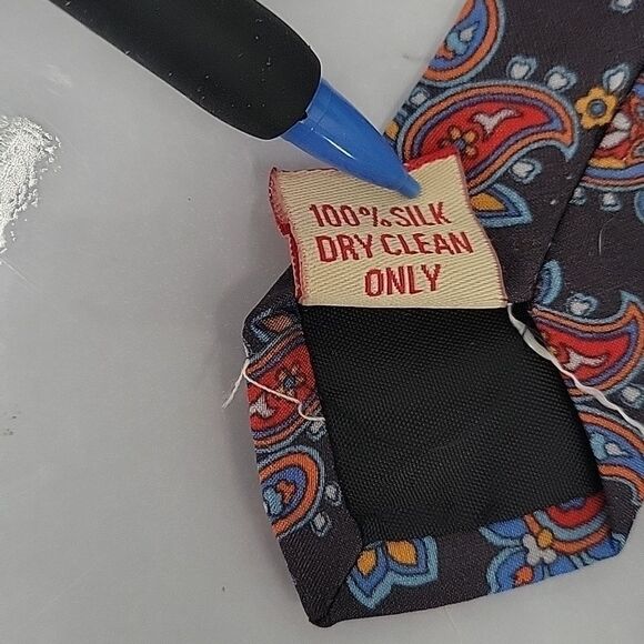 Shemoy Premium Silk Necktie 70s Vintage Gray with blue and red paisley tie - Picture 5 of 8